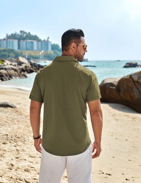 Men's Casual Button Down Shirts Short Sleeve Beach Summer Shirt Vacation Wedding Shirts with Pocket