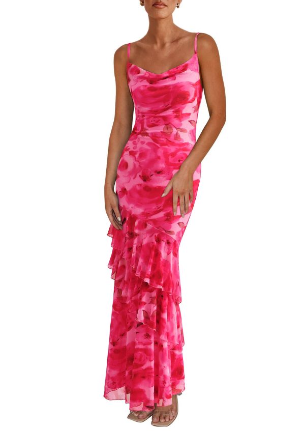 Maxi Dresses for Women 2025 Floral Beach Sundress Spaghetti Strap Tiered Summer Wedding Guest Long Dress