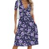 Women's Summer Casual Dress Short Sleeve Wrap V Neck Midi Dresses with Pockets
