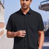 Mens Short Sleeve Dress Shirts Business Casual Button Down Shirt Summer Beach Wedding Untucked Shirts with Pocket