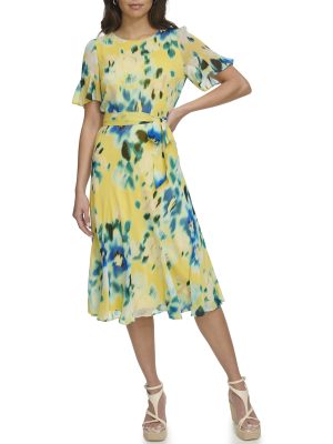 Women's Flutter Sleeve V-Neck Dress