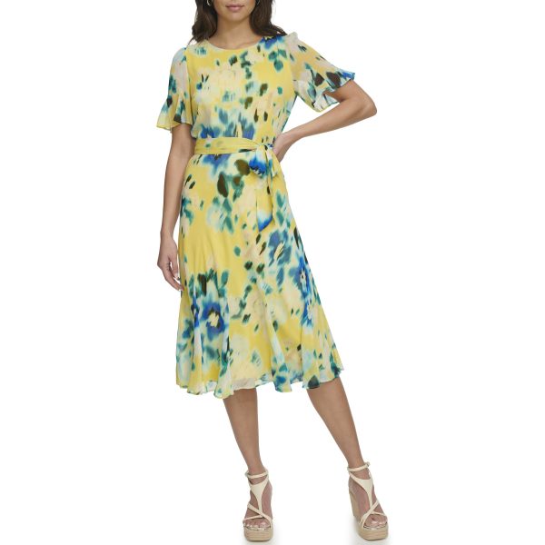 Women's Flutter Sleeve V-Neck Dress