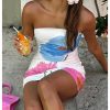 Women's Floral Print Mini Tube Dress Strapless Sleeveless Bodycon Dresses