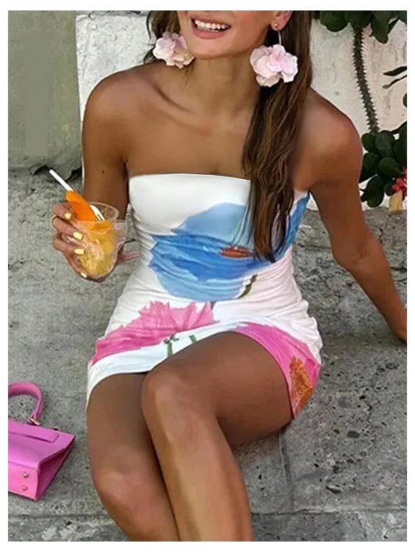 Women's Floral Print Mini Tube Dress Strapless Sleeveless Bodycon Dresses