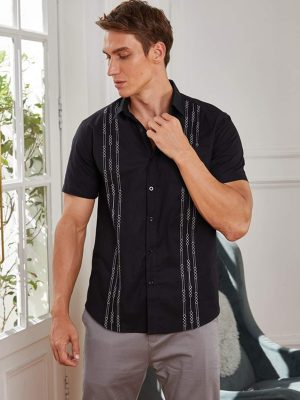 Mens Cuban Guayabera Shirt Short Sleeve Linen Button Down Shirts Casual Summer Beach Tops