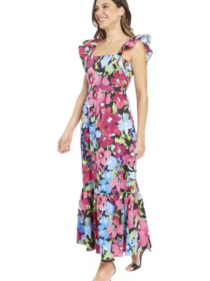 Women's Elastic Ruffle Sleeve Square Neck Maxi Dress Easy Summer Fun Vacation