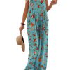 Women's Summer Casual Overalls Loose Wide Leg Jumpsuits Boho Floral Printed Baggy Rompers with Pockets PZH