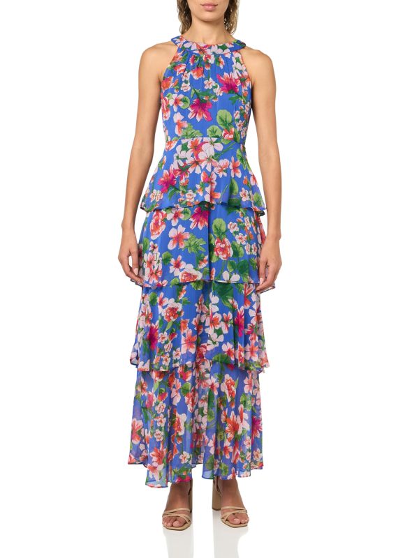Women's Sleeveless Halter Neck Tiered Maxi Dress