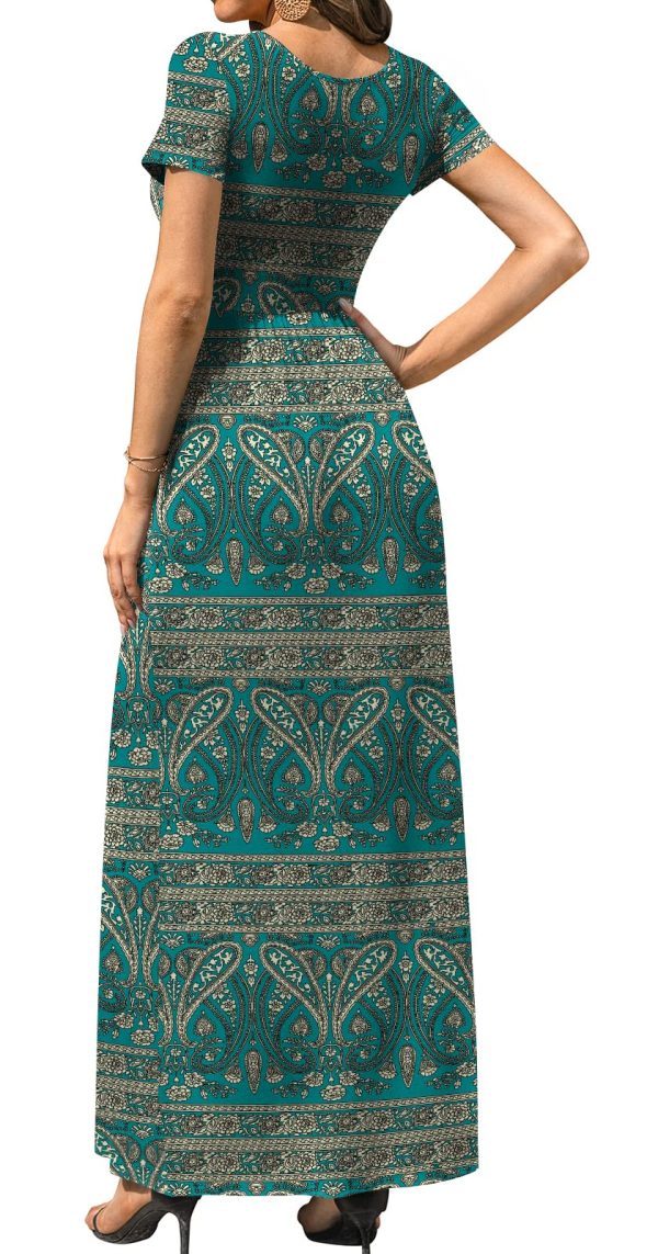 Womens 2025 Summer Maxi Dresses Casual Short Sleeve Empire Waist Spring Long Dress with Pockets