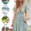 Womens Summer Dresses 2025 Floral Cap Sleeve Wrap V Neck Ruffle A-Line Sun Dress