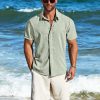 Men's Linen Shirts Short Sleeve Button Down Casual Shirt Business Dress Clothing Beach Fashion Summer Tops