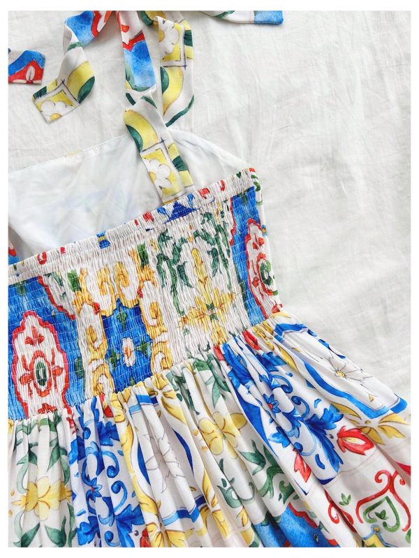 Women's Summer Floral Print Tie Shoulder Cami Dress Flare Hem Boho Mini Dress