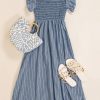 Women's Summer Dress Square Neck Striped Smocked Dress Ruffled Cap Sleeves Dress A Line Maxi Formal Dress