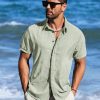 Linen Shirts for Men Short Sleeve Button Down Dress Casual Shirt Beach Summer Wedding Hawaiian Outfit