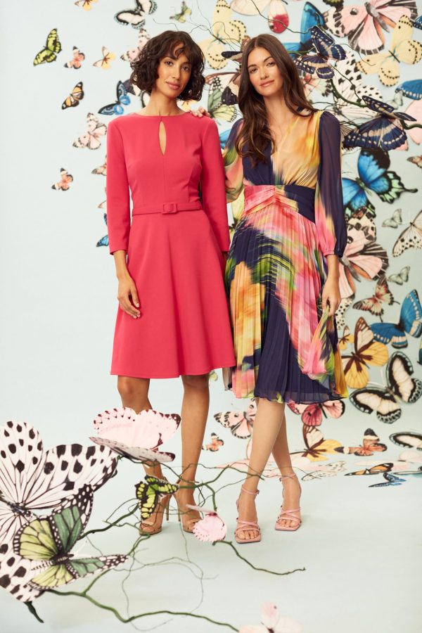 Long Sleeve Chiffon Empire Waist Semi Formal Wedding Guest Dresses for Women