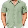 Mens Casual Short Sleeve Shirts Button Down Textured Shirts Summer Beach Shirt with Pocket
