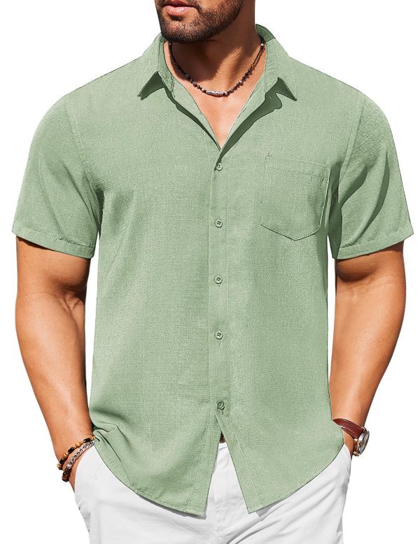 Mens Casual Short Sleeve Shirts Button Down Textured Shirts Summer Beach Shirt with Pocket