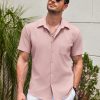 Men's Casual Short Sleeve Button Down Summer Beach Shirt Lightweight Textured Wrinkle Free Untucked Shirts