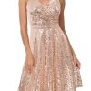 Women's Sequin Dresses Sleeveless V-Neck Sparkly Glitter Evening Party Dress