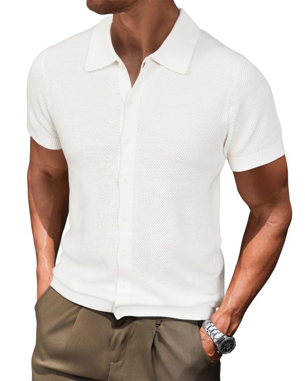 Mens Wool Blended Button Down Shirt Short Sleeve Knit 2025 Summer Fashion Dress Shirts Casual Business Golf