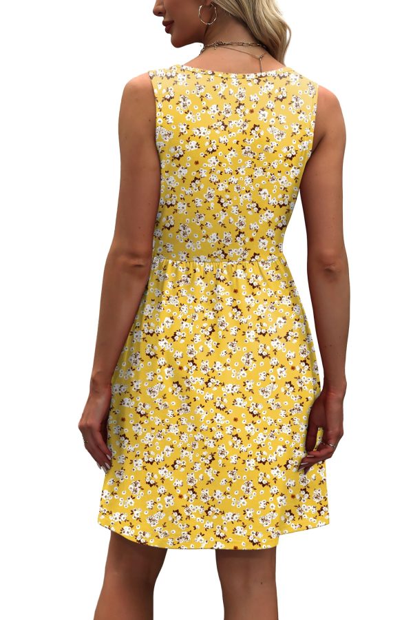 Women's Summer Dress 2025 A-Line Sleeveless Casual Sundress with Pockets Floral/Solid