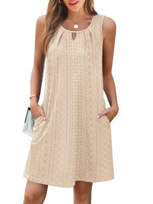 Summer Dresses for Women Sleeveless Beach Vacation Coverup with Pockets (S-2XL)