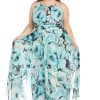 Long Printed Chiffon Halter Dress W/Hankie Hemline