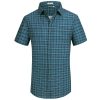 Mens Casual Button Down Shirts Wrinkle Free 4-Way Stretch Dress Shirs Short Sleeve Plaid Summer Shirts for Men