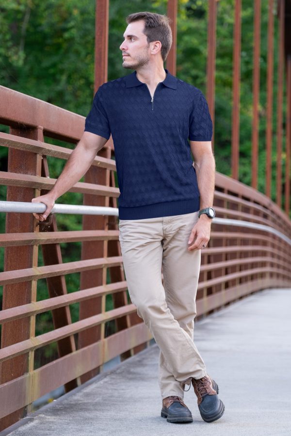 Mens Zipper Polo 3D Texture Shirts 2025 Spring Summer Fashion Knit Golf Tops Short Sleeve Dress Clothes