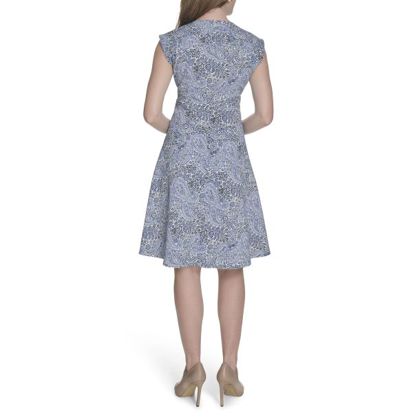 Women's V Neck All Over Columbier Print Fit and Flare Dress