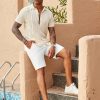 Mens Knit Button Down Shirts Casual Textured Polo Shirt Short Sleeve Vintage Summer Beach Tops