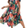 Women's Plus Size Boho Floral V Neck Short Sleeve A Line Long Dress