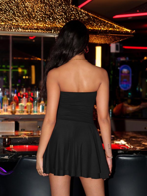 Women's Mini Dress Summer Cocktail Tube Ruched Waist Ruffle Corset Party A-line Dresses