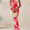 Women's 2025 Summer Floral Bodycon Maxi Dresses Ribbed Strapless Tube Casual Boho Party Long Dress