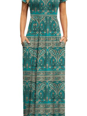 Womens 2025 Summer Maxi Dresses Casual Short Sleeve Empire Waist Spring Long Dress with Pockets