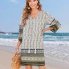 Womens Boho Dresses Casual Beach Summer Dress Tassel Tie Neck 3/4 Long Sleeve Mini Sundress 2025 Floral Print Cover Up