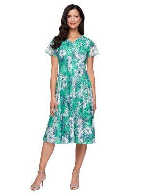 Women's Short Floral Printed Elegant Lace Wedding Guest, Spring/Summer Day Dress