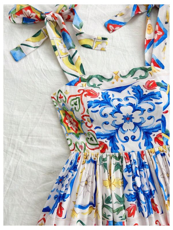 Women's Summer Floral Print Tie Shoulder Cami Dress Flare Hem Boho Mini Dress