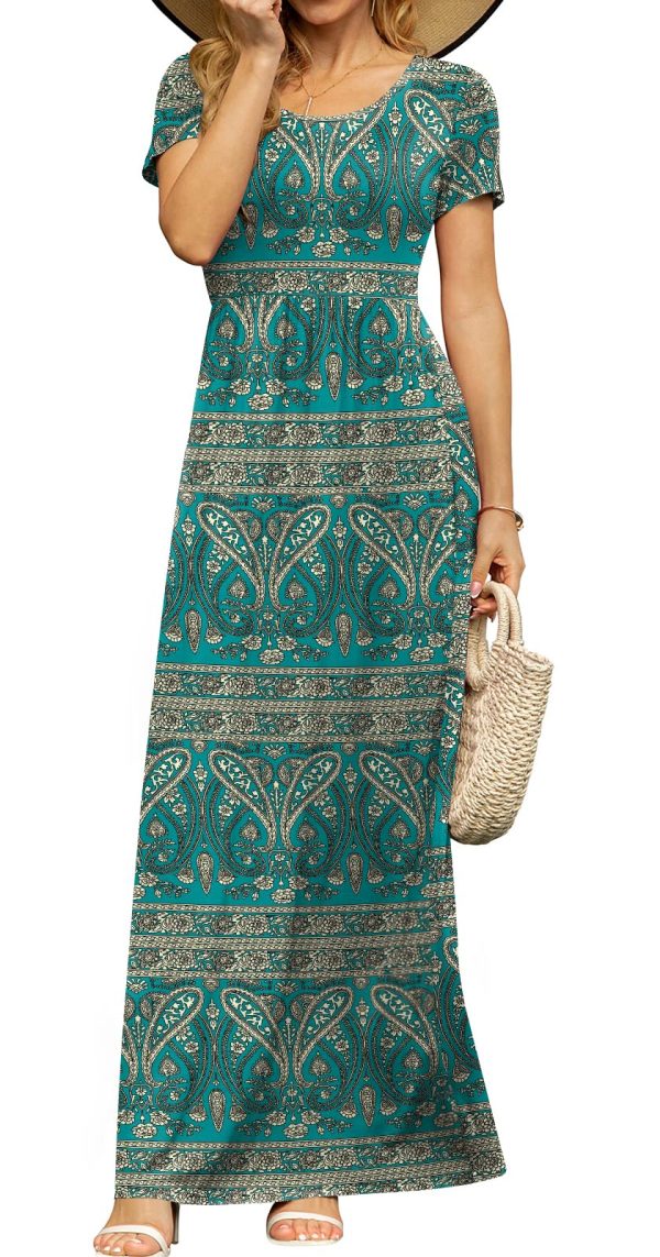 Womens 2025 Summer Maxi Dresses Casual Short Sleeve Empire Waist Spring Long Dress with Pockets