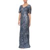 Women's Long Mother of The Bride Sequin Dress with Cold Shoulder Flutter Sleeves (Petite and Regular Sizes)