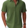 Men's Button Down Short Sleeve Shirt Casual Cotton Summer Beach Linen Wedding Shirts with Pocket