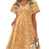 Womens Summer Dress Casual Swing Floral Ruffle Short Sleeve Sundresses Beach Mini A-line Shift Dress 2025 with Pockets