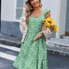 Womens Summer Dress Casual Ruffle Tiered Floral Square Neck Sundresses Beach Boho Mini A-line Dress 2025 with Pockets
