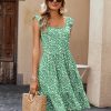Womens Summer Dress Casual Ruffle Tiered Floral Square Neck Sundresses Beach Boho Mini A-line Dress 2025 with Pockets