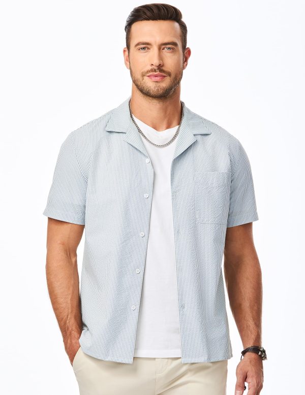 Men's Seersucker Shirts Short Sleeve Casual Shirts Button Down Shirt Beach Summer Vacation Wedding Shirt