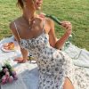 Women's Summer Split Thigh Spaghetti Strap Cami Midi Floral Dress