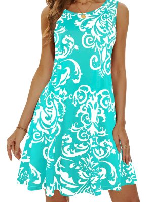 Summer Dresses for Women 2025 Casual Sundresses Beach Cover Ups Sleeveless Tshirt Swing Dress with Pockets