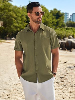 Men's Casual Button Down Shirts Short Sleeve Beach Summer Shirt Vacation Wedding Shirts with Pocket