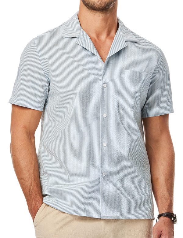 Men's Seersucker Shirts Short Sleeve Casual Shirts Button Down Shirt Beach Summer Vacation Wedding Shirt