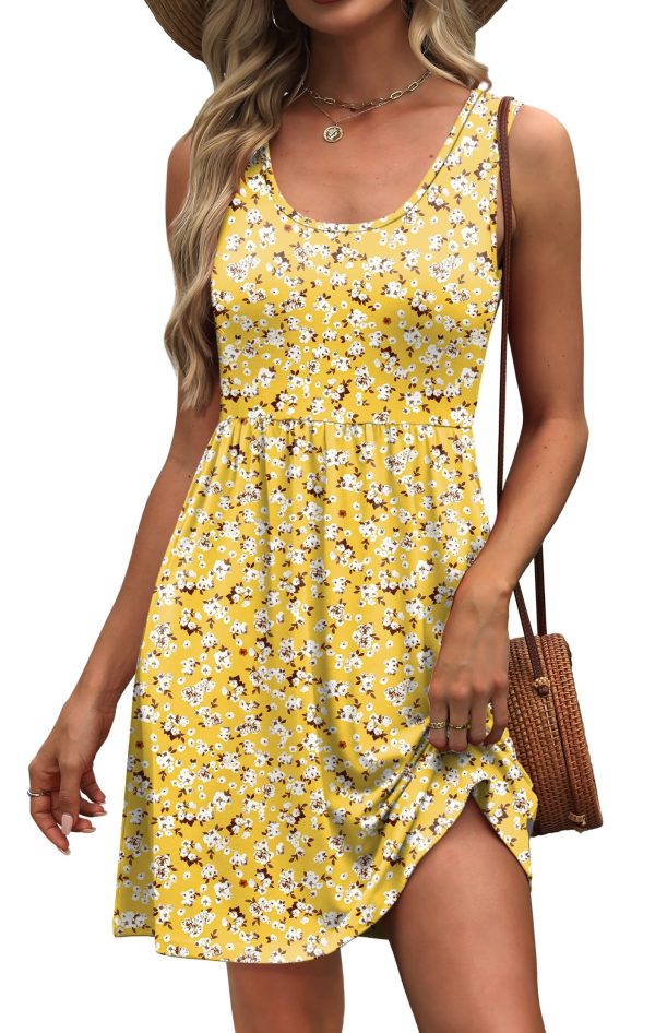 Women's Summer Dress 2025 A-Line Sleeveless Casual Sundress with Pockets Floral/Solid